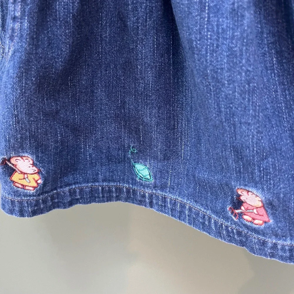 OshKosh Bgosh Vintage Denim Jumper Dress 18M Blue Embroidered Mice Gardening
